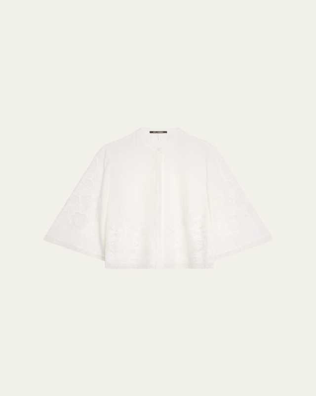 Cyra Embroidered Lace-Inset Blous
